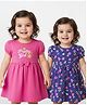 Doodle Poodle Single Jersey Knit Half Sleeves Floral Printed Frocks With Bow Applique Pack of 2 - Dark Pink & Navy Blue