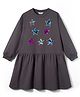 Primo Gino 100% Cotton French Terry Knit Full Sleeves Oversized Drop Shoulder Frock with Star Sequin Embroidery - Charcoal Grey