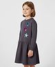 Primo Gino 100% Cotton French Terry Knit Full Sleeves Oversized Drop Shoulder Frock with Star Sequin Embroidery - Charcoal Grey