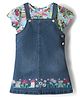 Babyhug Cotton Knit Half Sleeves Floral Printed Frock With Inner Tee - Blue