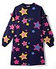Primo Gino 100% Cotton Knit French Terry Full Sleeves Oversized Drop Shoulder Frock with Star Print  - Navy Blue