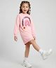 Primo Gino 100% Cotton French Terry Knit Drop Shoulder Full Sleeves Oversized Winter Frock With Sequin Embroidery - Pink