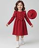 Mark & Mia Cotton Woven Full Sleeves Solid Color Frock with Lace Bow Applique & Frill Detailing - Dark Pink