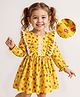 Mark & Mia Woven Full Sleeves One Piece Floral Printed Frock with Frill & Lace Detailing - Yellow