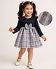 Mark & Mia Cotton Knit Full Sleeves Frock with Frill & Bow Detailing Check Print - Black & Grey