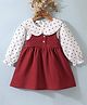 Mark & Mia Full Sleeves Polka Dots Printed Corduroy Frock - White & Maroon
