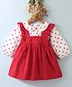 Mark & Mia  Poplin Woven Full Sleeves Polka Dots Printed Frock With Peter Pan Collar & Frill Detailing - White & Red