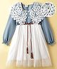 Mark & Mia Knit Full Sleeves Mesh Party Dress with Lace Detailing - Light Blue & White