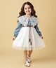 Mark & Mia Knit Full Sleeves Mesh Dress with Lace Detailing - Light Blue & White