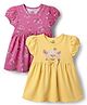 Doodle Poodle Single Jersey Knit Half Sleeves Frocks With Floral Print & Bow Applique Pack Of 2 - Pink & Yellow