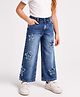 Arias Cotton Woven Full Length Straight Fit Stretchable Dark Wash Baggy Denim Jeans With Star Applique - Blue