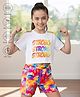 Pine Active Knit Half Sleeves T-Shirt & Shorts Set Text Print - White & Multicolor