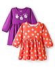 Doodle Poodle Cotton Single Jersey Knit Full Peasant Sleeves Frocks with Floral Print & Bow Applique Pack of 2 - Orange & Purple