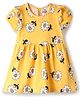 Doodle Poodle 100% Cotton Knit Half Sleeves Frock With Floral Print & Frill Detailing - Yellow