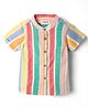 Babyhug 100% Cotton Half Sleeves Striped Shirt With Mandarin Collar - Multicolour