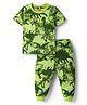 Babyhug Cotton Knit Half Sleeves Co-ords Night Suit With Dino Print - Green