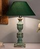 Homesake Rustic Algae French Trophy Carved Table lamp with Green Shade
