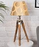 Homesake Modern Table Lamp, Wooden Base Modern Fabric Lampshade for Home Office Cafe Restaurant, Tripod, Golden Leaf