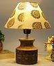 Homesake Wood Table Lamp, Modern Base Fabric Lampshade for Home Office Cafe Restaurant, Carved Pot, Gold Leaf
