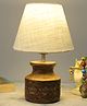 Homesake Wood Table Lamp, Modern Base Fabric Lampshade for Home Office Cafe Restaurant, Carved Pot, White Jute