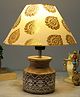Homesake Wood Table Lamp, Modern Base Fabric Lampshade for Home Office Cafe Restaurant, Whitewash Pot, Gold Leaf