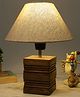 Homesake Wood Table Lamp, Modern Base Fabric Lampshade for Home Office Cafe Restaurant, Rib Cube , Jute Cone
