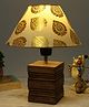 Homesake Wood Table Lamp, Modern Base Fabric Lampshade for Home Office Cafe Restaurant, Rib Cube, Gold Leaf