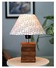 Homesake Ribbed Cube Table Lamp, Wooden Base Modern Fabric Lampshade for Home Office Cafe Restaurant, Cone Star