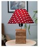 Homesake Ribbed Cube Table Lamp, Wooden Base Modern Fabric Lampshade for Home Office Cafe Restaurant, Cone Red Dot