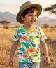 Babyhug 100% Cotton Knit Half Sleeves T-Shirt with Dino Print - White