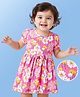 Doodle Poodle 100% Cotton Knit Half Sleeves Frock With Floral Print & Applique - Dark Pink