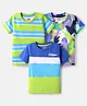Babyhug Cotton Knit Half Sleeves T-Shirt With Stripes & Abstract Pack Of 3 - Neon Green & Blue