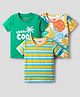 Babyhug 100% Cotton Knit Half Sleeves T-Shirt With Stripes & Tropical Print Pack Of 3 - Yellow & Green