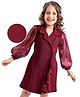 Hola Bonita Knit Full Sleeves Solid Coloured Dress With Collar Neck & Frill Detailing - Maroon