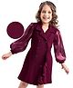 Hola Bonita Knit Full Sleeves Solid Coloured Dress With Collar Neck & Frill Detailing - Maroon