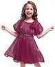 Hola Bonita Woven Half Sleeves Shiny Fabric Solid Frock With Floral Applique & Belt - Wine