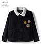 Arias Cotton Woven Full Sleeves Denim Jacket With Fur at Collar & Patch Detailing - Black