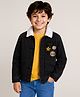 Arias Cotton Woven Full Sleeves Denim Jacket With Fur at Collar & Patch Detailing - Black