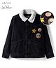 Arias Cotton Woven Full Sleeves Denim Jacket With Fur at Collar & Patch Detailing - Black