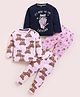 Little Marine Cotton Blend Knit Pack of 2 Full Sleeves Popcorn & Teddy Bear Printed Coordinating Night Suit Sets - Navy Blue & Opera Pink