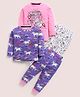 Little Marine Cotton Blend Knit Pack of 2 Full Sleeves Unicorn & Space Theme Printed Coordinating Night Suit Sets - Pink & Purple