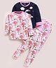Little Marine Cotton Blend Knit Pack of 2 Full Sleeves Flamingo Printed Coordinating Night Suit Sets - Navy Blue & Pink Sandy Rose
