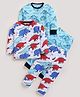 Little Marine Cotton Blend Knit Pack of 2 Full Sleeves Dinosaurs Printed Coordinating Night Suit Sets - Multi Colour & Light Blue