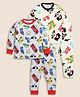Little Marine Cotton Blend Knit Pack of 2 Full Sleeves Animals & Vehicles Printed Coordinating Night Suit Sets - Light Yellow & Grey