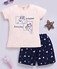Biskid Cotton Half Sleeves Bunny & Cat Printed Top & Coordinating Short Set - Peach