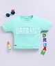 Biskid Cotton Half Sleeves Dreams Text Puff Printed Crop Top - Sea Green