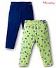 Honeyhap Premium Cotton Knit Full Length Three Fourth Leggings With Bio Finish Pack Of 2 - Splish Splash & Sunny Lime