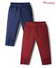 Honeyhap Premium Cotton Elastane Single Jersey Knit Three Fourth Leggings with Bio Finish & Lace Detailing - Barbados Cherry / Oceanic Blue