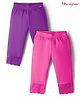 Honeyhap Premium Cotton Elastane Single Jersey Knit  Three Fourth Leggings With Bio Finish Pack of 2 - Pink & Purple