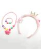 viaana Set Of 3 Pearls Embellished Butterfly & Crown Designed Necklace Bracelet Hair Band & Ring Set - Light Pink